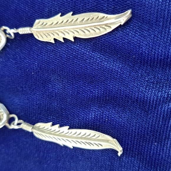 Vintage Native American Mother of Pearl Sterling Silver Feather Earrings - Picture 5 of 13